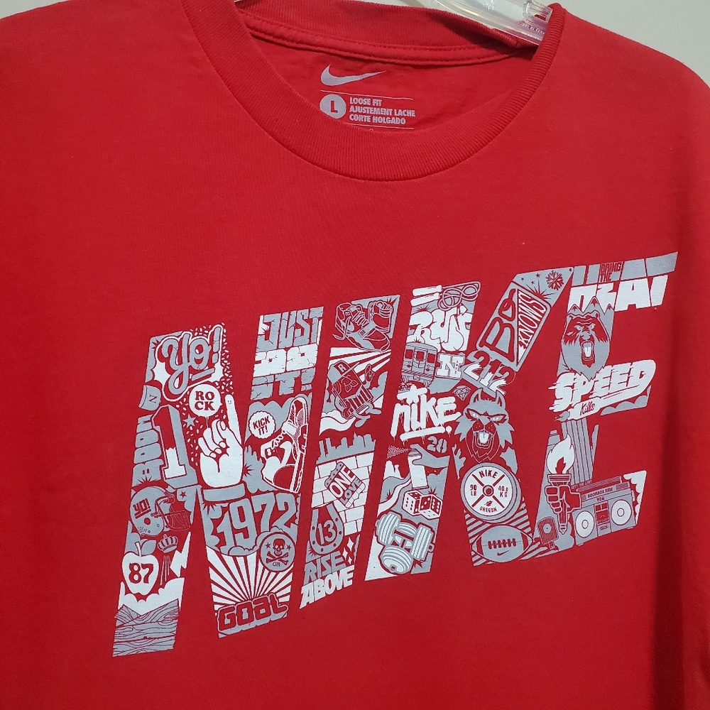 Nike Word Collage Graphic Tee Red Mens Large